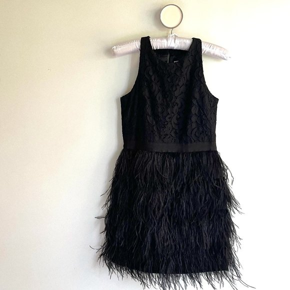 Milly Minis Dress Black Sz Y14 w/Black Feather Hem! Literally Worn ONCE!!!